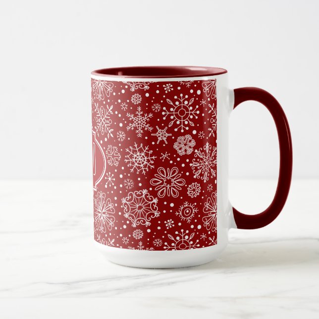 Burgundi Rote und weiße Weihnachtsschneeflocken 2 Tasse (Rechts)