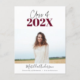 burgundische Foto-Klasse mit moderner Schrift 2022 Postkarte