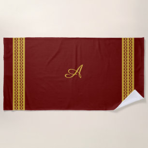 Burgundred mit Gold Monogram & Diamond Muster Strandtuch