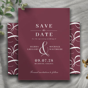 Burgundrot   Romantische Maroon - Vintage Typograf Save The Date