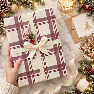 Burgundrote Creme-Tartan-Karo-Weihnachten Geschenkpapier