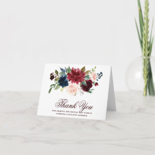 Burgundrote Navy Blumen Rusta Boho Dankeschön Dankeskarte