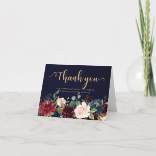 Burgundrote Navy-Blumen-Rustikal-Boho-Dankeschön Dankeskarte