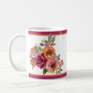 Burgundrote und orange Herbst-Aquarellblumen Kaffeetasse