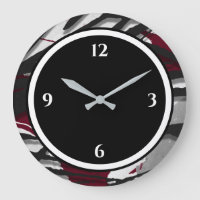 Burgundschwarz und weiß Abstrakte große Uhr