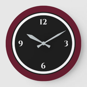 Burgundschwarz und weiß Minimalistische große Uhr