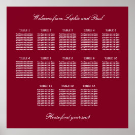 Burgundy 13 Tabelle Hochzeitsdiagramm Poster