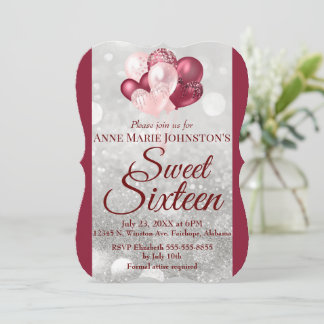 Burgundy 16 . Geburtstag Balloon Einladung