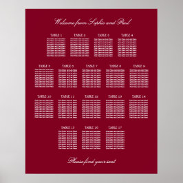 Burgundy 17 Tabelle Hochzeitsdiagramm Poster