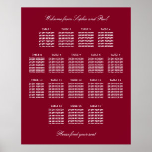 Burgundy 17 Tabelle Hochzeitsdiagramm Poster
