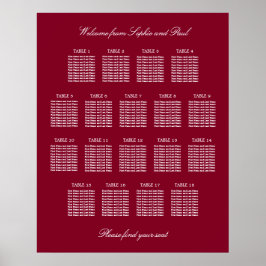 Burgundy 18 Table Wedding Seating Chart Poster