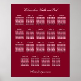 Burgundy 19 Tabelle Hochzeitsdiagramm Poster