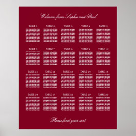 Burgundy 20 Table Wedding Seating Chart Poster