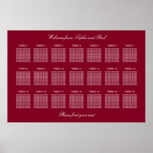 Burgundy 21 Tabelle Hochzeitsdiagramm Poster