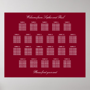 Burgundy 22 Tabelle Hochzeitsdiagramm Poster
