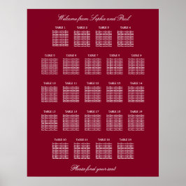 Burgundy 23 Table Wedding Seating Chart Poster