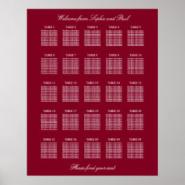 Burgundy 25 Table Wedding Seating Chart Poster