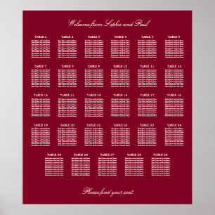 Burgundy 29 Tabelle Hochzeitsdiagramm Poster