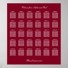 Burgundy 30 Table Wedding Seating Chart Poster