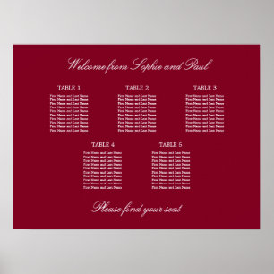 Burgundy 5 Table Wedding Chart Poster
