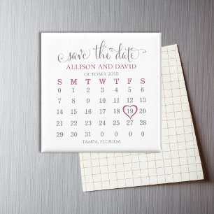 Burgundy 5 Zeilen Kalender Save the Date Hochzeit Magnet