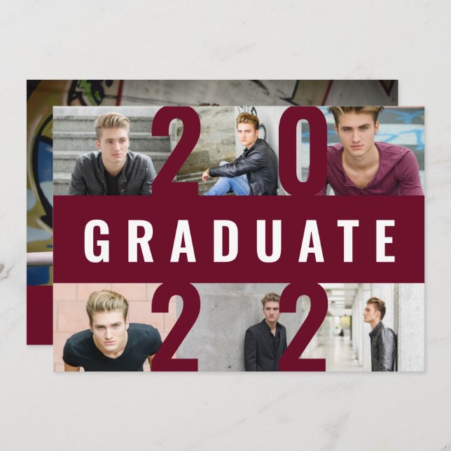 Burgundy Abschluss Moderne Foto Collage fett Ankündigung (Vorne/Hinten)