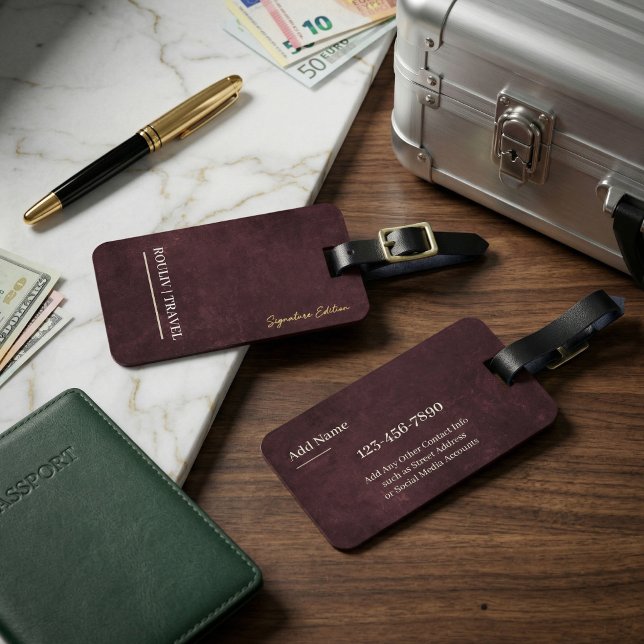 Burgundy Abstract Texture Modern Minimalist ROULIV Gepäckanhänger (Burgundy Abstract Texture Modern Minimalist ROULIV Travel Signature Edition)