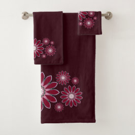 Burgundy Abstrakt Floral Badhandtuch Set