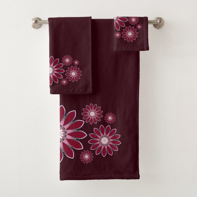 Burgundy Abstrakt Floral Badhandtuch Set (Insitu)