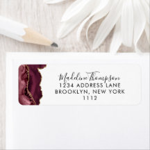 Burgundy Agate Geode Script Typografy Address