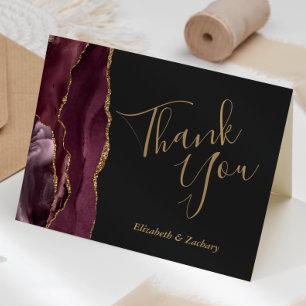 Burgundy Agate Gold Dark Wedding Vielen Dank Karte