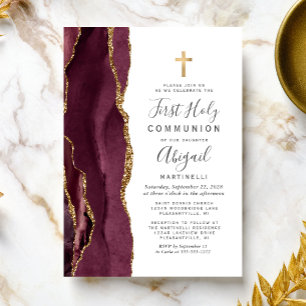 Burgundy Agate Gold Glitzer Erste Heilige Kommune Einladung