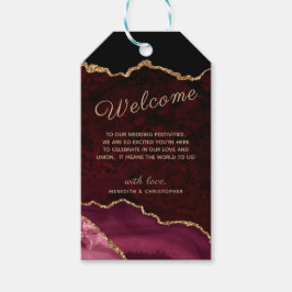 Burgundy Agate Gold Glitzer Wedding Willkommen Geschenkanhänger