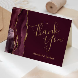 Burgundy Agate Gold Wedding Vielen Dank Karte