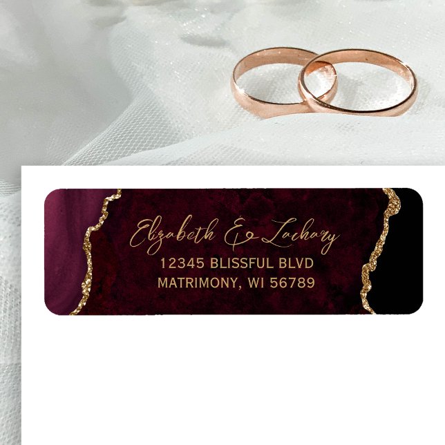 Burgundy Agate Script Wedding Return Address (Von Creator hochgeladen)