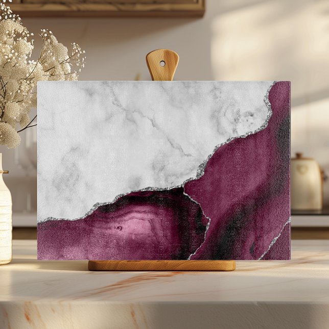 Burgundy Agate Silver Glitzer Schneidebrett (Von Creator hochgeladen)