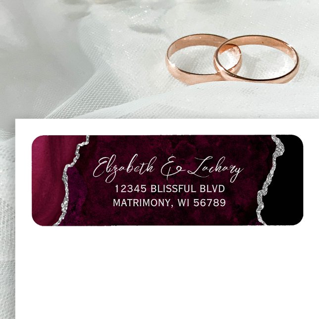 Burgundy Agate Silver Wedding Return Address (Von Creator hochgeladen)