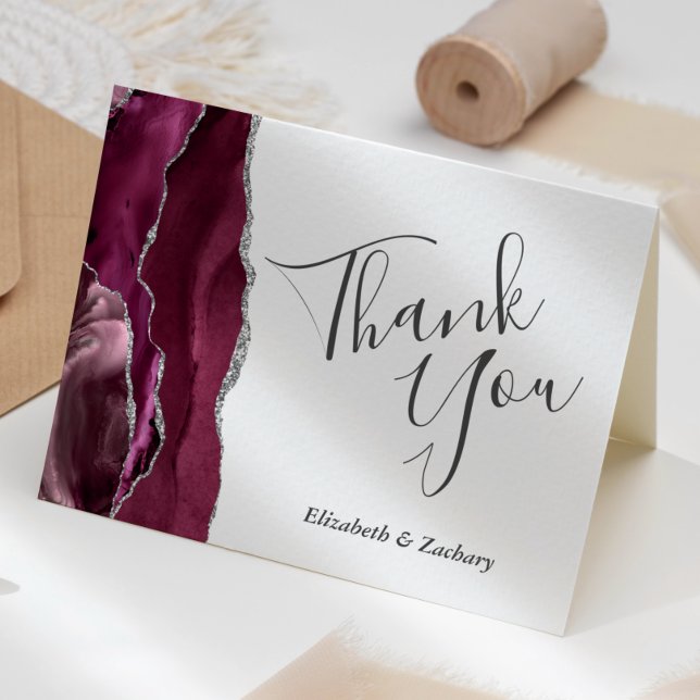Burgundy Agate Silver Wedding Vielen Dank Karte (Von Creator hochgeladen)