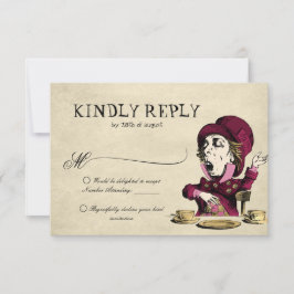 Burgundy Alice im Wunderland Mad Hatter Wedding RSVP Karte