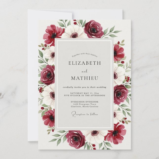 Burgundy Alluring Winter Wedding Einladung (Vorderseite)