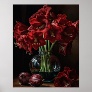Burgundy Amaryllis Blume Art Print Poster