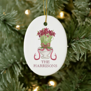 Burgundy Amaryllis Weihnachten Keramik Ornament