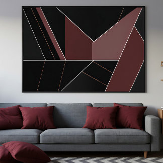 Burgundy and Black Abstract Geometry Leinwanddruck