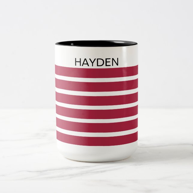 Burgundy and Black Striped Personalised Zweifarbige Tasse (Mittel)