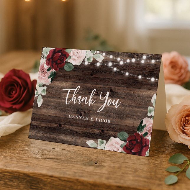Burgundy and Blush Rustic Wedding Thank You Card Dankeskarte (Von Creator hochgeladen)
