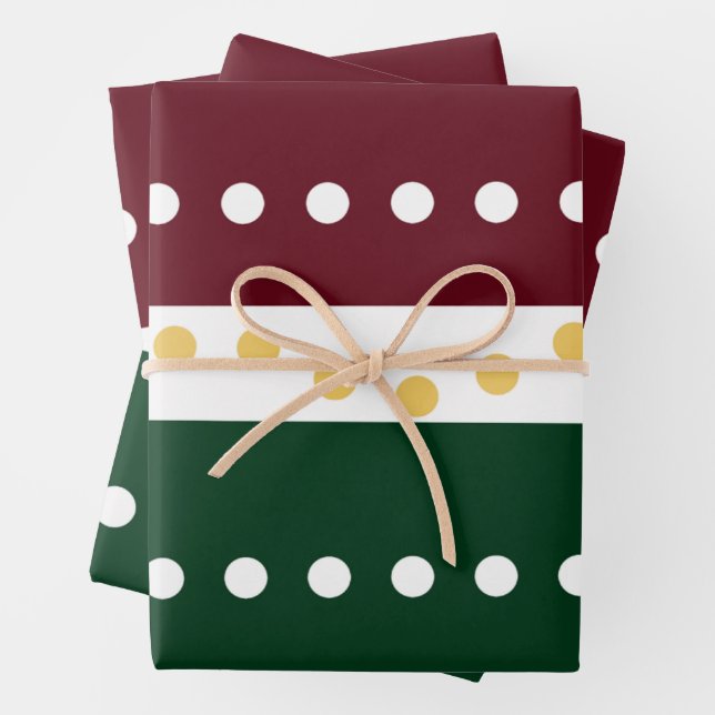 Burgundy and Emerald Golden Polka Dots Christmas  Geschenkpapier Set (Beispiel)