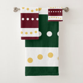 Burgundy and Emerald Stripes Polka Dots Christmas  Badhandtuch Set