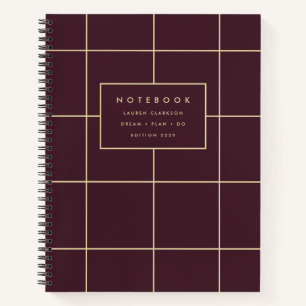 Burgundy and Gold Grid Notebook Notizbuch