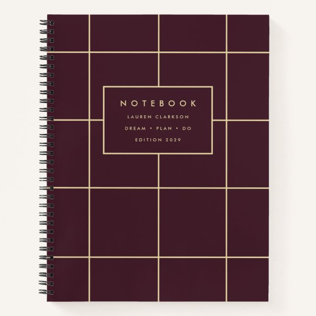 Burgundy and Gold Grid Notebook Notizbuch (Vorderseite)