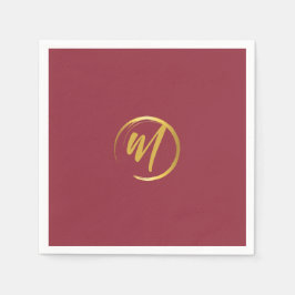 Burgundy and Gold Monogram Serviette